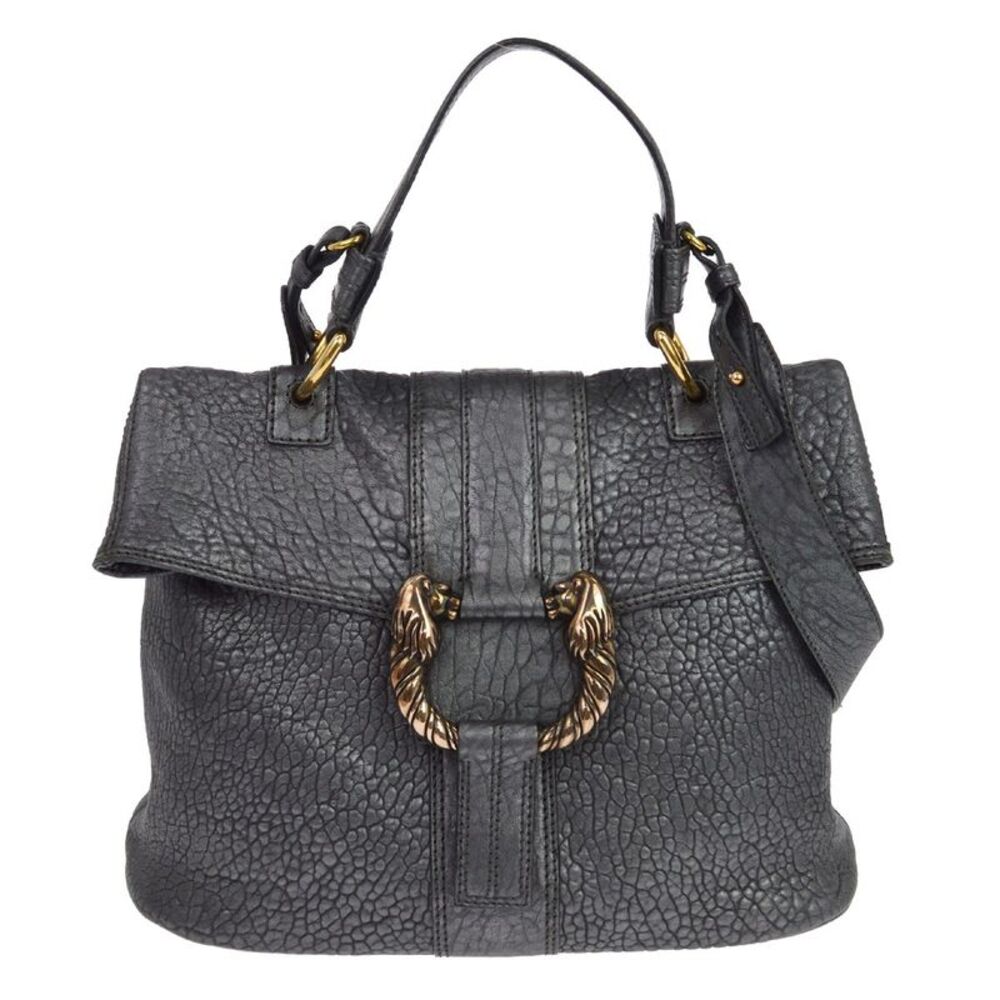 Bvlgari Leoni Top Handle Leather Gray Leather Handbag